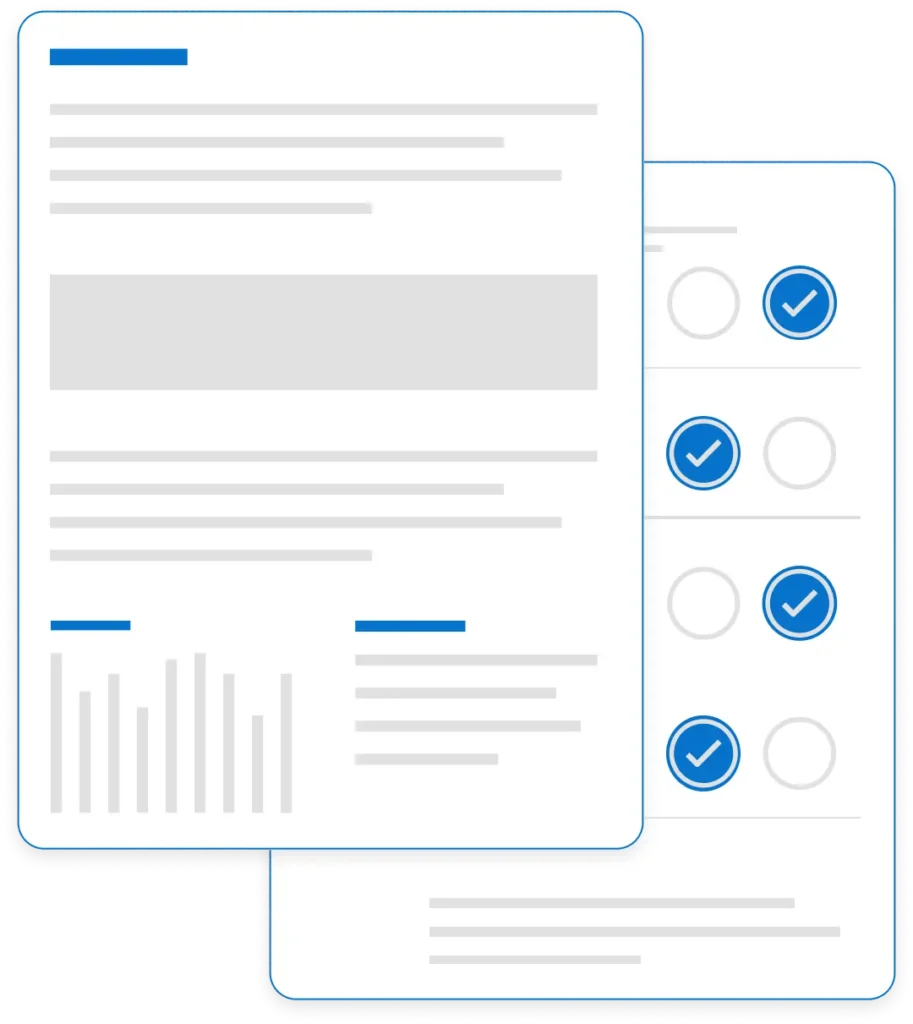 Mockup de documentos com textos e gráficos